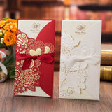 1pcs Sample Laser Cut Wedding Invitations Card Rose Love Heart Cute Greeting Cards Customize with Ribbon Wedding Party Supplies