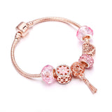 Christmas Gift Trend Rose Gold Bracelet Cherry Blossom Tassel Ball Crystal Bead Pendant Charm Bracelets & Bangles For Women Jewelry Girl Gifts