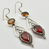 Back To School Cifeeo   Garnets & Smoky Quarts , Silver Overlay On Copper Earrings ,70Mm ,  E2795