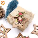 Christmas Gift 4PCS Christmas Star Wooden Pendants Ornaments Xmas Tree Ornament DIY Wood Crafts Kids Gift for Home Christmas Party Decorations