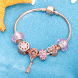 Christmas Gift Trend Rose Gold Bracelet Cherry Blossom Tassel Ball Crystal Bead Pendant Charm Bracelets & Bangles For Women Jewelry Girl Gifts