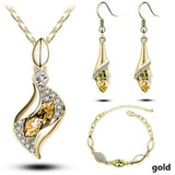 African Beads Gold Silver Color  Jewelry Sets For Women Accessories Wedding Bridal Pendant Crystal Necklace Earrings Ring Set