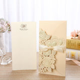 1pcs Sample White Gold Laser Cut Wedding Invitations Card Personalized Custom Printable with Ribbon Envelope Wedding Decoration