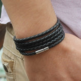 Christmas Gift brand black retro Wrap Long leather bracelet men bangles fashion sproty Chain link male charm bracelet with 5 laps