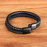 Christmas Gift Classic Style Leather With Stainless Steel Stitching Combination Men's Bracelet Black/Steel Buckle Party Accessories Gift