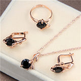 High Quality Black CZ Crystal Wedding Necklace &Earring &Ring 3 Set Gold Color Pendant Jewlery Set Gift Wholesale Jewelry Sets