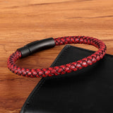 Christmas Gift XQNI New Classic Style Men Leather Bracelet Simple Black Stainless Steel Button Neutral Accessories Hand-woven Jewelry Gifts