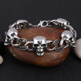 Silver Color Men's Steel High Quality Biker Man Skull charms Bracelet Chain Factory Price Bracelets & Bangles