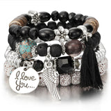 Vintage Ethnic Multilayer Big beads Bracelets Boho Statement Flower Bracelet Bangles For Women Summer Jewelry