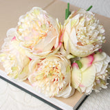 Cifeeo 5pc Artificial Peony Silk Flowers Fake Flower Arrangement Wedding Bridal Bouquet Home Display Party Festival Decor White Peony