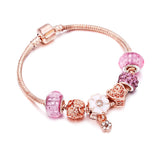 Christmas Gift Trend Rose Gold Bracelet Cherry Blossom Tassel Ball Crystal Bead Pendant Charm Bracelets & Bangles For Women Jewelry Girl Gifts