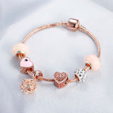 Christmas Gift Trend Rose Gold Bracelet Cherry Blossom Tassel Ball Crystal Bead Pendant Charm Bracelets & Bangles For Women Jewelry Girl Gifts