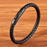 Christmas Gift XQNI New Classic Style Men Leather Bracelet Simple Black Stainless Steel Button Neutral Accessories Hand-woven Jewelry Gifts