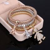 3Pcs Bracelet Crystal Owl Music Note Boy Girl Heart Charm Bracelets For Women Pulseria Feminina Jewelry Gift amazing price