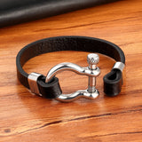 Christmas Gift Best Selling New Classic Hip Hop Rock Style Geometric Circle Toggle-clasps Men's Leather Bracelet 19cm/21cm Size Meaningful Gift