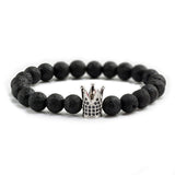 Christmas Gift 8mm Stone Beads Bracelet Bangles For Women Men Novelty Crown King Queen Beaded Charm Bracelets Cool Fashion Jewelry For Boy Girl