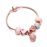 Christmas Gift Trend Rose Gold Bracelet Cherry Blossom Tassel Ball Crystal Bead Pendant Charm Bracelets & Bangles For Women Jewelry Girl Gifts