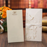 1pcs Sample White Gold Laser Cut Wedding Invitations Card Personalized Custom Printable with Ribbon Envelope Wedding Decoration