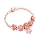 Christmas Gift Trend Rose Gold Bracelet Cherry Blossom Tassel Ball Crystal Bead Pendant Charm Bracelets & Bangles For Women Jewelry Girl Gifts