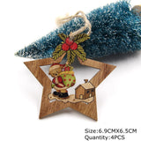 Christmas Gift 4PCS Christmas Star Wooden Pendants Ornaments Xmas Tree Ornament DIY Wood Crafts Kids Gift for Home Christmas Party Decorations