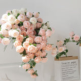 Christmas Gift beautiful rose peony artificial silk flowers small bud wedding bouquet for home decoration long fake flowers outdoor backdrop