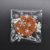 50Pcs Snowflake Christmas Plastic Candy Cookie Biscuits Snack Packaging Bag Adhesive Gift Bags for Home Wedding Birthday Party