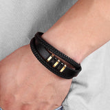 Christmas Gift New 3 Layers Black Gold Punk Style Design Genuine Leather Bracelet for Men Steel Magnetic Button Birthday Gift Male Bracelets