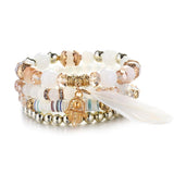 4pcs/set Fashion Multilayer Crystal Lava Stone Beads Wing Tassel Bracelets & Bangles Pulseras Mujer Jewelry for Women Gift