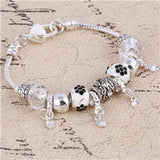 Pink Crystal Charm Silver Color Bracelets & Bangles for Women Murano Beads Silver Plated Bracelet Femme S925 Jewelry