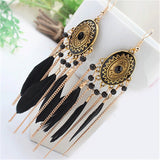 ZOSHI  Long Tassel Fashion Feather Style Ethnic Boho Big Dangle Statement Earring Wedding Earrings Accessories Wholesale