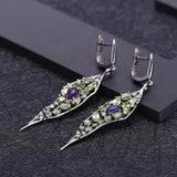 Cifeeo  Vintage Drop Earrings Natural Amethyst Gemstone Long Earrings For Women Jewelry
