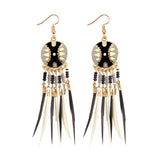 ZOSHI  Long Tassel Fashion Feather Style Ethnic Boho Big Dangle Statement Earring Wedding Earrings Accessories Wholesale