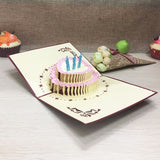 1pcs Birthday Cake 3D Handmade Pop Up Laser Cut Postcard Greeting Gift Cards Kraft Kirigami Blank With Envelope Birthday Gifts