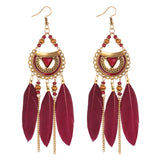 ZOSHI  Long Tassel Fashion Feather Style Ethnic Boho Big Dangle Statement Earring Wedding Earrings Accessories Wholesale