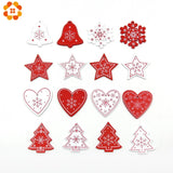 Christmas Gift 12PCS/Lot DIY White&Red Christmas Printed Wooden Pendants Ornaments For Kids Christmas Gifts Xmas Tree Ornaments Decorations