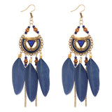 ZOSHI  Long Tassel Fashion Feather Style Ethnic Boho Big Dangle Statement Earring Wedding Earrings Accessories Wholesale