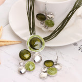 Fashion New Jewelry Sets Green Rope Chain Round Beads Pendant Necklace Drop Earring High Quality Bridal Wedding Summer Jewelry