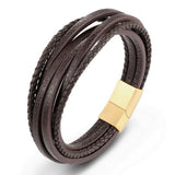 Christmas Gift Fashion Stainless Steel Bangle Chain Genuine Leather Bracelet Men Vintage Male Braid Jewelry for women