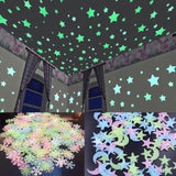 3D Star and Moon Wall Stickers Glow In the dark Energy Storage Fluorescent Luminous Wall Art Decor Kids living Room Decoration