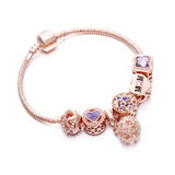 Christmas Gift Trend Rose Gold Bracelet Cherry Blossom Tassel Ball Crystal Bead Pendant Charm Bracelets & Bangles For Women Jewelry Girl Gifts