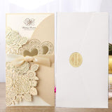 1pcs Sample Laser Cut Wedding Invitations Card Rose Love Heart Cute Greeting Cards Customize with Ribbon Wedding Party Supplies