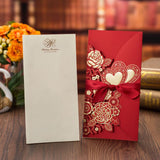 1pcs Sample Laser Cut Wedding Invitations Card Rose Love Heart Cute Greeting Cards Customize with Ribbon Wedding Party Supplies