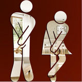 3D Toilet Entrance Sign Gold Silver Bathroom Mirror Wall Sticker Logo for Shopping Mall Public Places Toilet Door Decoration 6Z