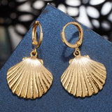 Sea Shell Earrings For Women Gold Color Trendy Metal Shell Cowrie Statement Dangle Earrings New Summer Beach Jewelry