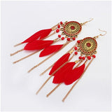 ZOSHI  Long Tassel Fashion Feather Style Ethnic Boho Big Dangle Statement Earring Wedding Earrings Accessories Wholesale