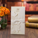 1pcs Sample White Gold Laser Cut Wedding Invitations Card Personalized Custom Printable with Ribbon Envelope Wedding Decoration