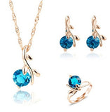 High Quality Black CZ Crystal Wedding Necklace &Earring &Ring 3 Set Gold Color Pendant Jewlery Set Gift Wholesale Jewelry Sets