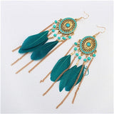 ZOSHI  Long Tassel Fashion Feather Style Ethnic Boho Big Dangle Statement Earring Wedding Earrings Accessories Wholesale