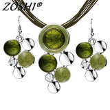 Fashion New Jewelry Sets Green Rope Chain Round Beads Pendant Necklace Drop Earring High Quality Bridal Wedding Summer Jewelry