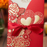 1pcs Sample Laser Cut Wedding Invitations Card Rose Love Heart Cute Greeting Cards Customize with Ribbon Wedding Party Supplies